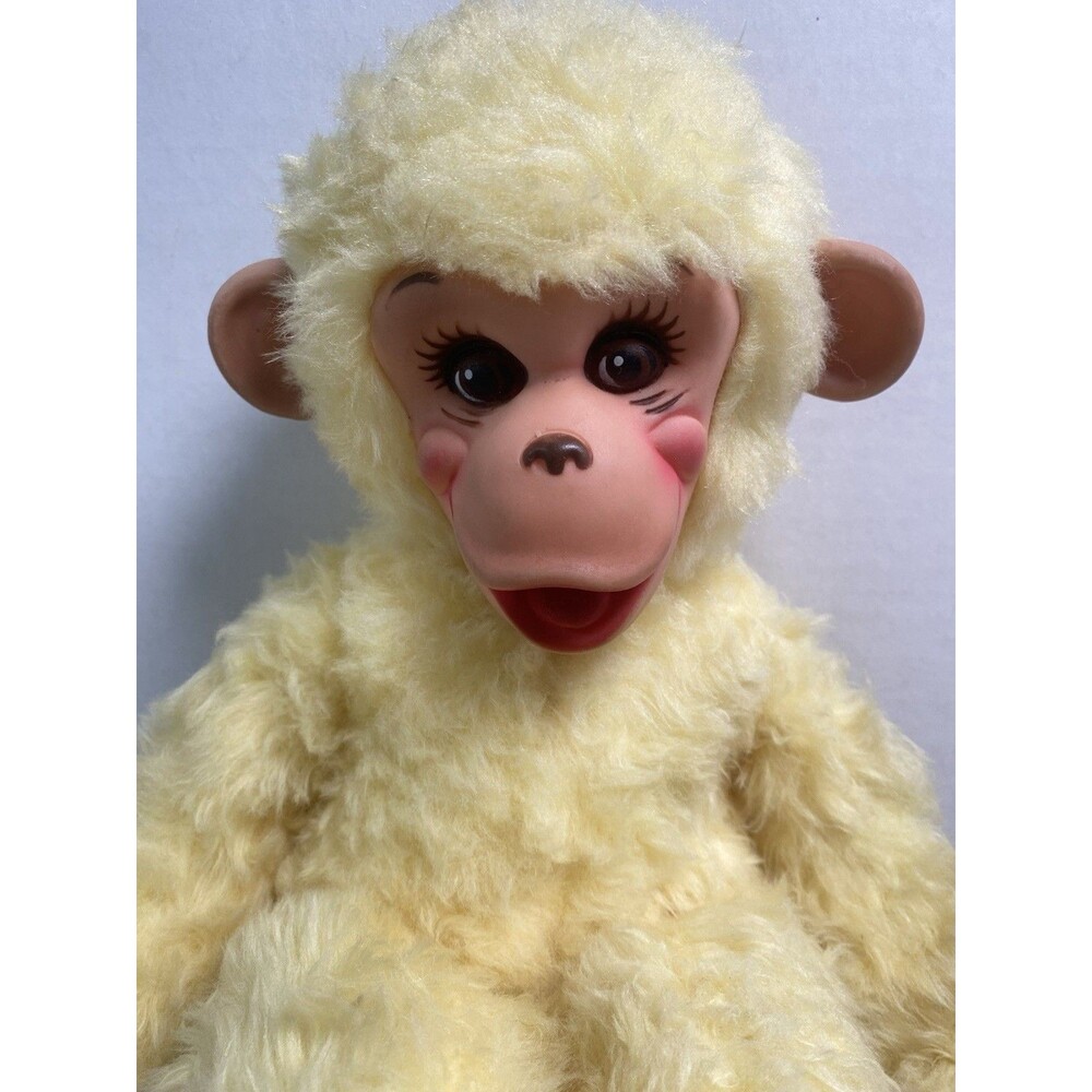 Vintage Rushton Yellow Monkey Rubber Face Doll Plush 16” Clean Soft